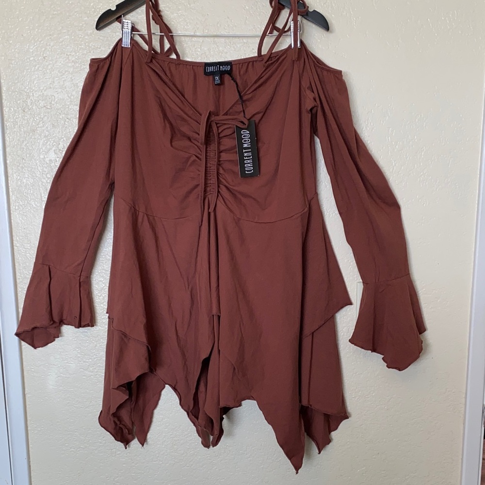 Dolls Kill Rust Brown Off-Shoulder Mini Dress
